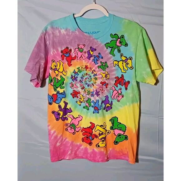 Y2K Liquid Blue Grateful Dead Dancing Bears Multi Colored Tie Dye Shirt Medium - Picture 1 of 3